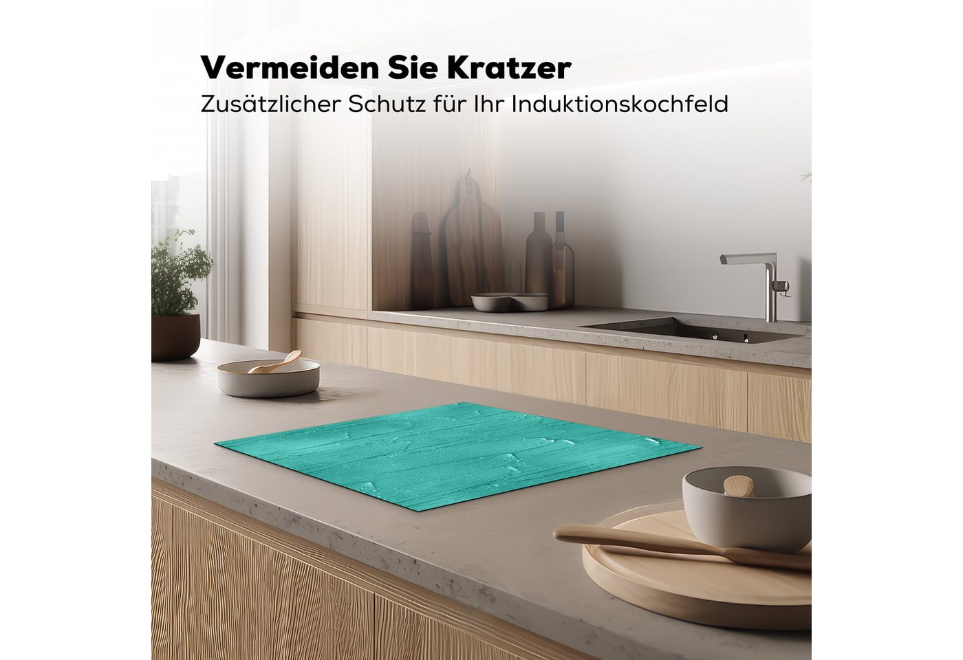 MuchoWow Herd-Abdeckplatte Farbe - Muster - Türkis, Vinyl, (1 tlg), Ceranfeldabdeckung Küche, Herdabdeckplatte Einteilig, 60x52 cm