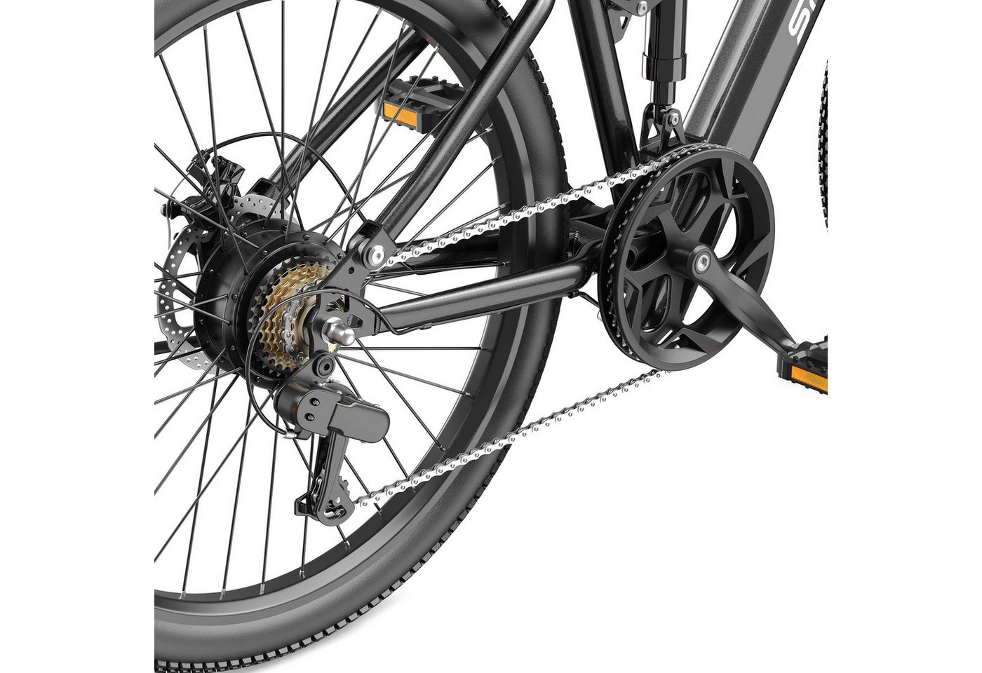 Vankel E-Bike Cityrad Herren Damen E-Mountainbike 26 Zoll 250W 624Wh 50km Shimano 7-Gang, Kettenschaltung, Heckmotor, 624 Wh, (Beleuchtungsset mit Batterieladegerät, Batterieschlüssel, Werkzeug), 25 km/h 150mm Mitteldämpfer Mechanische Scheibenbremsen 26 Zoll 24kg Bild 4