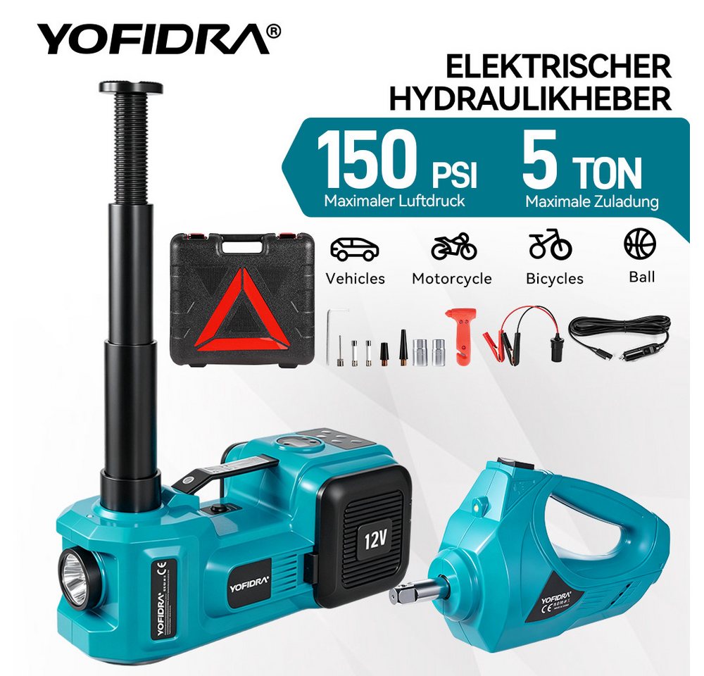 Yofidra Wagenheber 3-in-1 Elektrischer Wagenheber 5T mit Schlagschrauber & Luftpumpe, max. Hubhöhe: 53 cm, 1-tlg., Notfall-Set mit Koffer, LED-Licht für PKW, SUV und LKW Bild 2