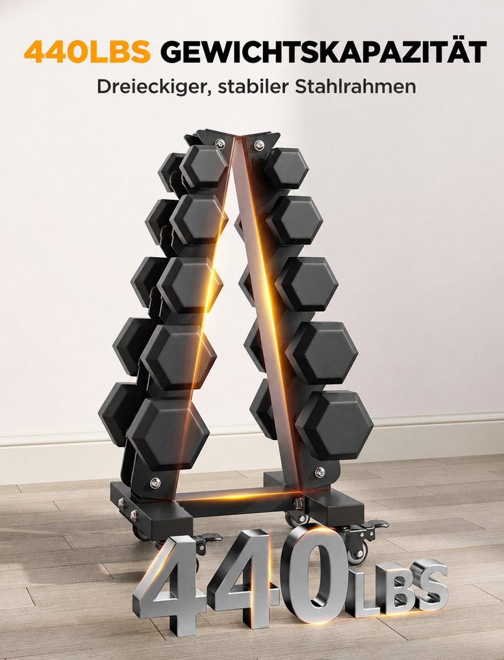Dripex Kurzhantelständer 5-Regale Kurzhantelständer, 200kg Hantelständer mit Rollen, Fest anziehen für mehr Sicherheit Schützen Sie Ihre Finger Tragstange Bild 2