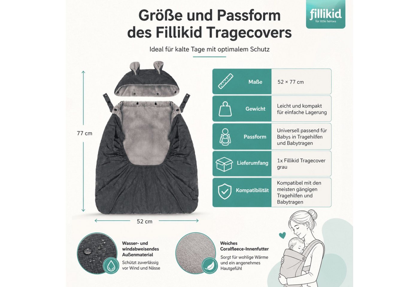 Fillikid Bauchtrage Tragecover für Bauchtrage Coralfleece Exklusiv Bild 5
