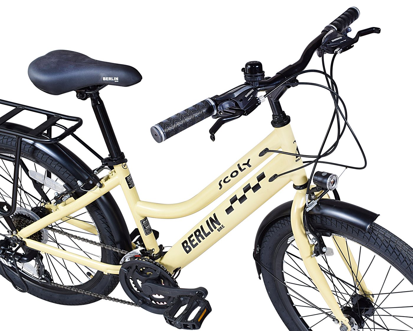BERLIN BIKE Kinderfahrrad Scoly 24 Zoll Cityrad, 21 Gang, Für Mädchen und Jungen, mit StVZO-Beleuchtung und Gepäckträger