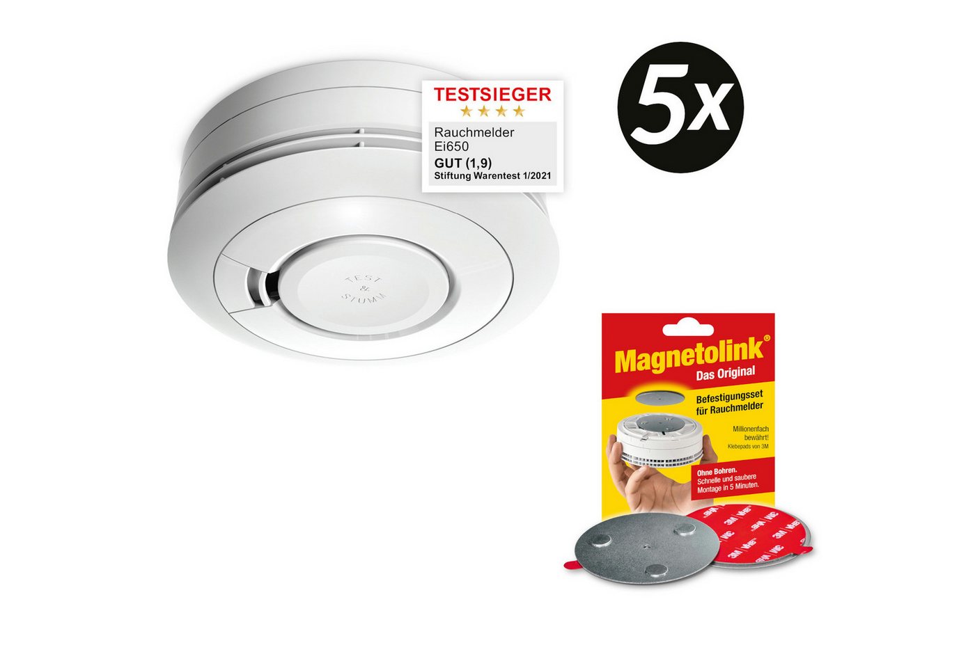 Ei Electronics 5x Ei Electronics Ei650 Rauchmelder inkl. Magnetolink Befestigungsset Rauchmelder Bild 5