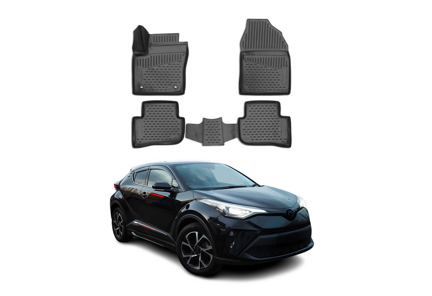 OMAC Auto-Fußmatten für Toyota C-HR 2016-2024 Gummimatten Schwarz (4 St), für Toyota C-HR 2016-2024 Toyota C-HR 2016-2024, Antirutsch,Wasserfest,Einfache Installation Bild 3