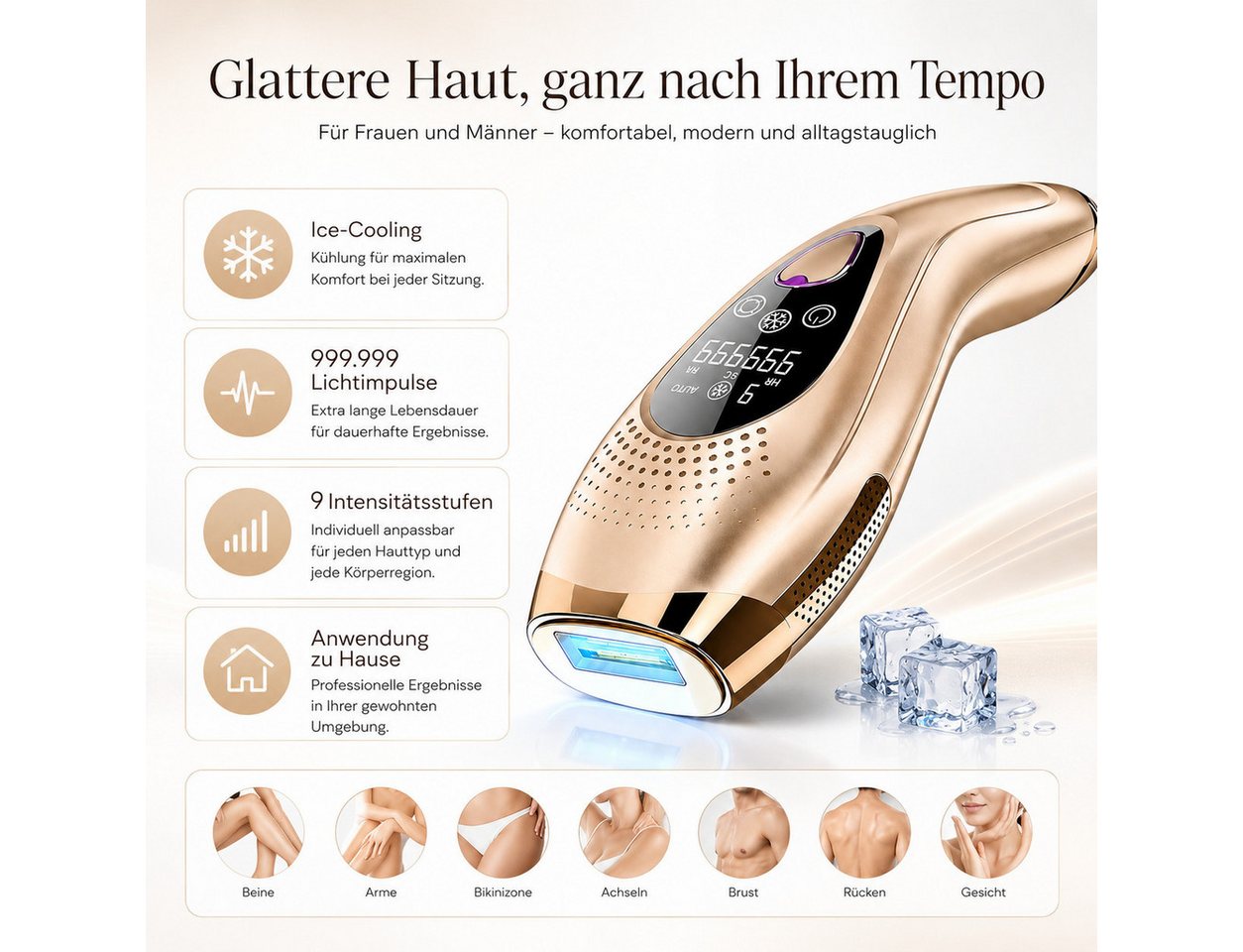XEOOCE IPL-Haarentferner IPL Haarentferner mit Kühlfunktion, 9 Stufen und 999.999 Impulsen, 999.999 Lichtimpulse Bild 4