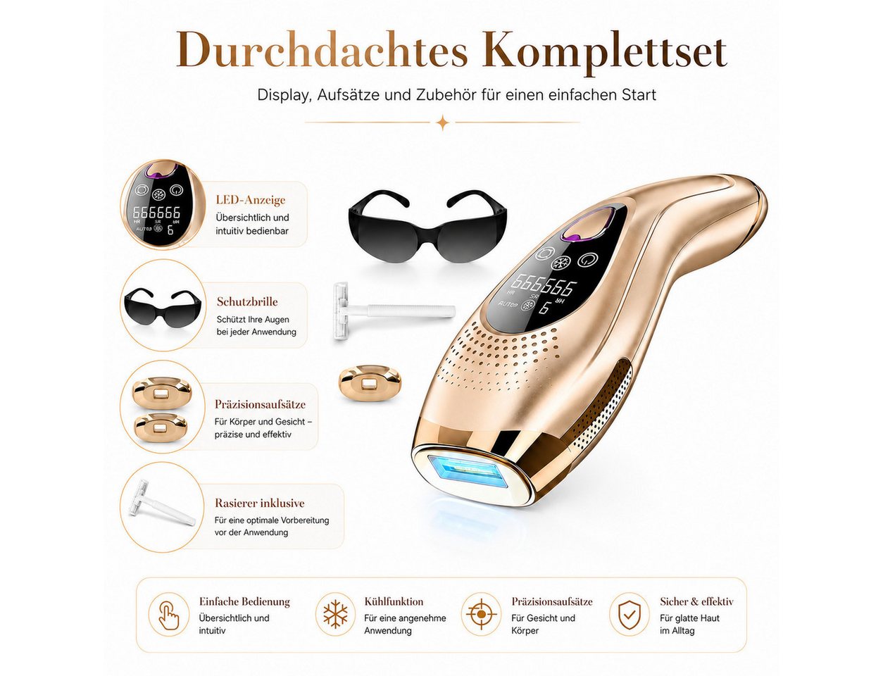 XEOOCE IPL-Haarentferner IPL Haarentferner mit Kühlfunktion, 9 Stufen und 999.999 Impulsen, 999.999 Lichtimpulse Bild 5
