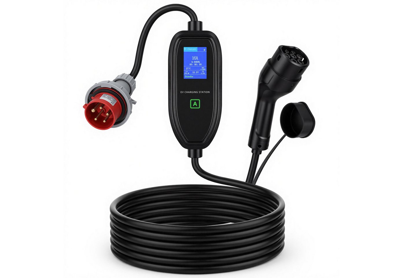 Clanmacy Elektroauto-Ladestation Mobile Wallbox 11 kW Typ 2, 7 m, CEE 16 A, 3-phasig, 1-12 h Timer, mobil, 3-phasig