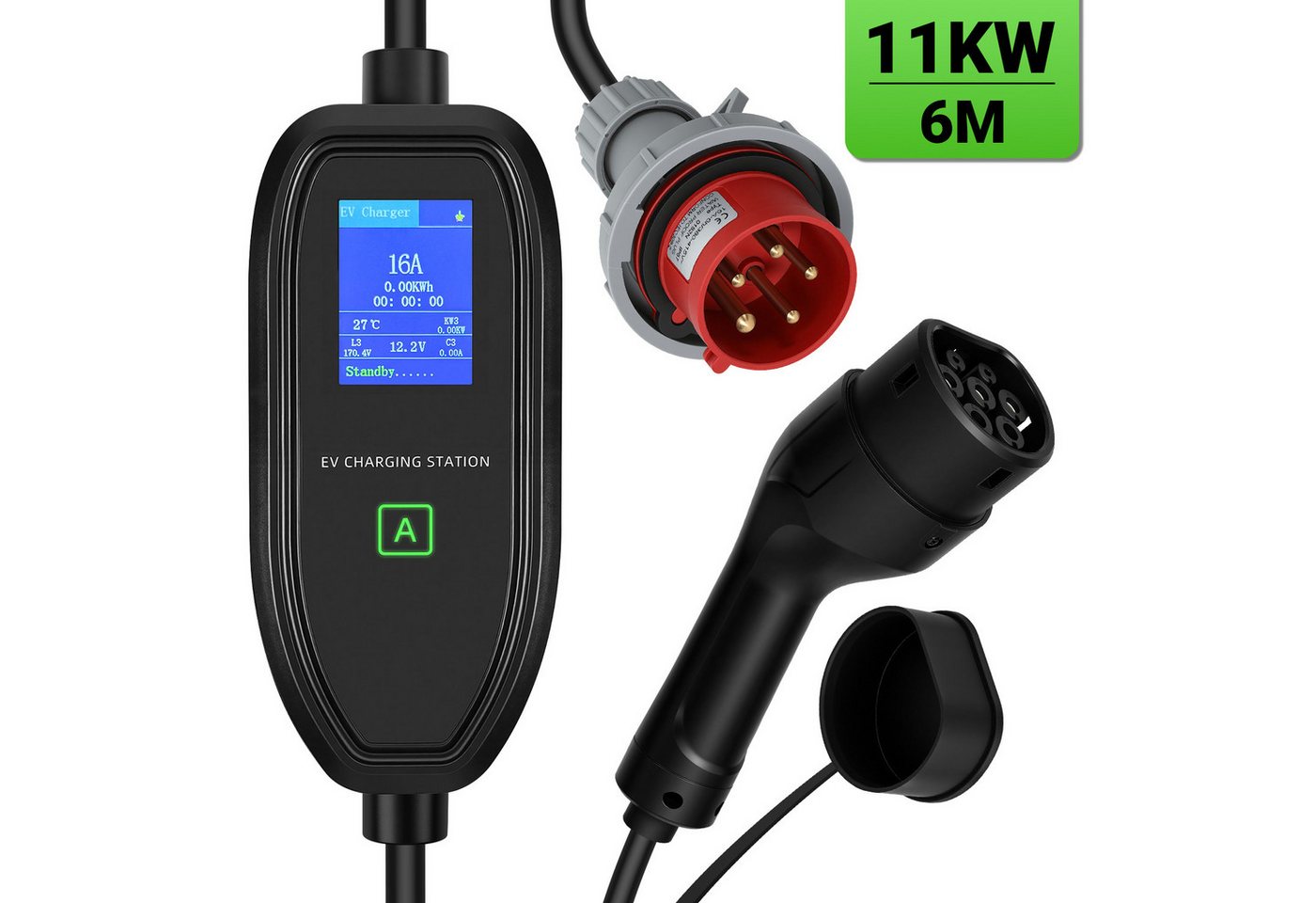 Clanmacy Elektroauto-Ladestation Mobile Wallbox 11 kW Typ 2, 7 m, CEE 16 A, 3-phasig, 1-12 h Timer, mobil, 3-phasig Bild 2