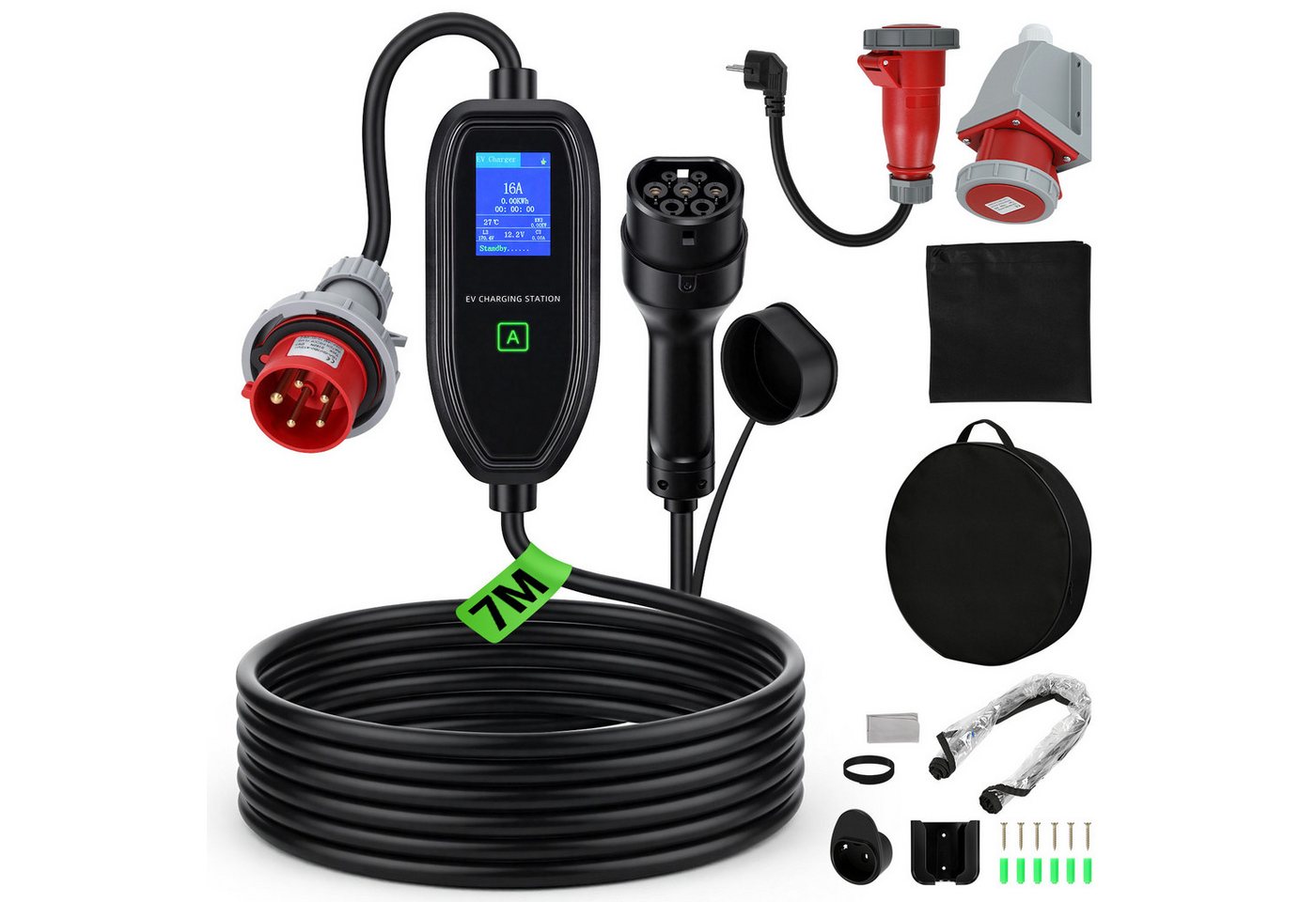 Clanmacy Elektroauto-Ladestation Mobile Wallbox 11 kW Typ 2, 7 m, CEE 16 A, 3-phasig, 1-12 h Timer, mobil, 3-phasig Bild 3