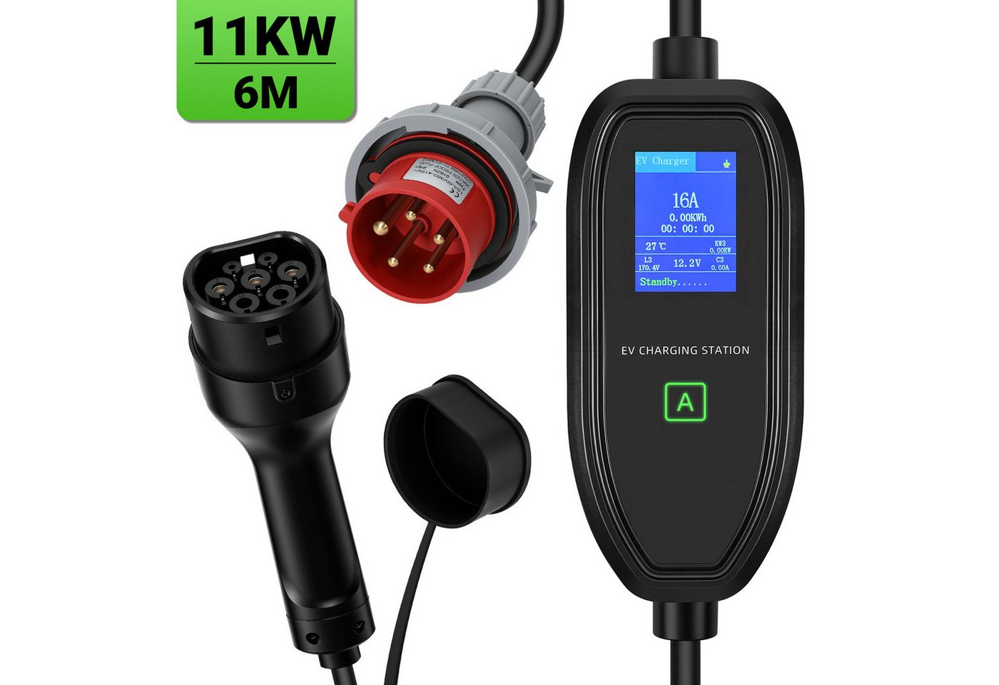 Clanmacy Elektroauto-Ladestation Mobile Wallbox 11 kW Typ 2, 7 m, CEE 16 A, 3-phasig, 1-12 h Timer, mobil, 3-phasig Bild 4