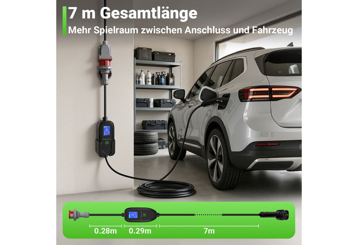 Clanmacy Elektroauto-Ladestation Mobile Wallbox 11 kW Typ 2, 7 m, CEE 16 A, 3-phasig, 1-12 h Timer, mobil, 3-phasig Bild 5