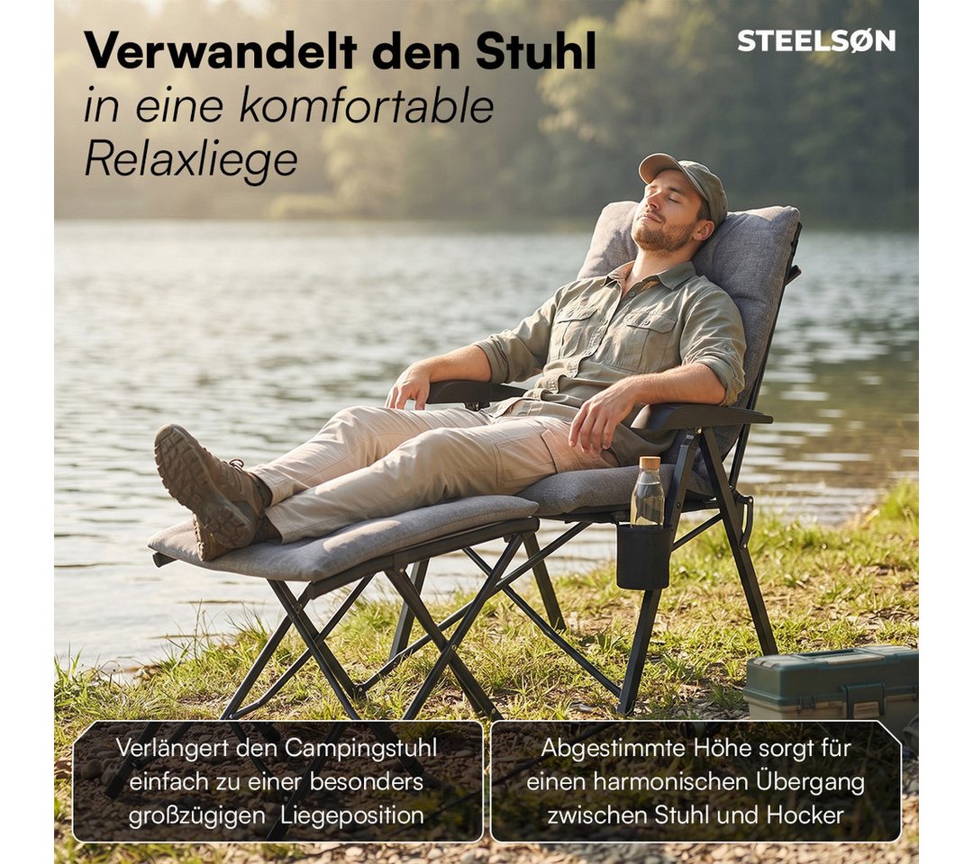 STEELSØN Campingstuhl Hoggar & Hocker, gepolsterter Klappstuhl mit Seitentasche (Hocker), Fußhocker bis bis 100 kg, 46 cm hoch Bild 3