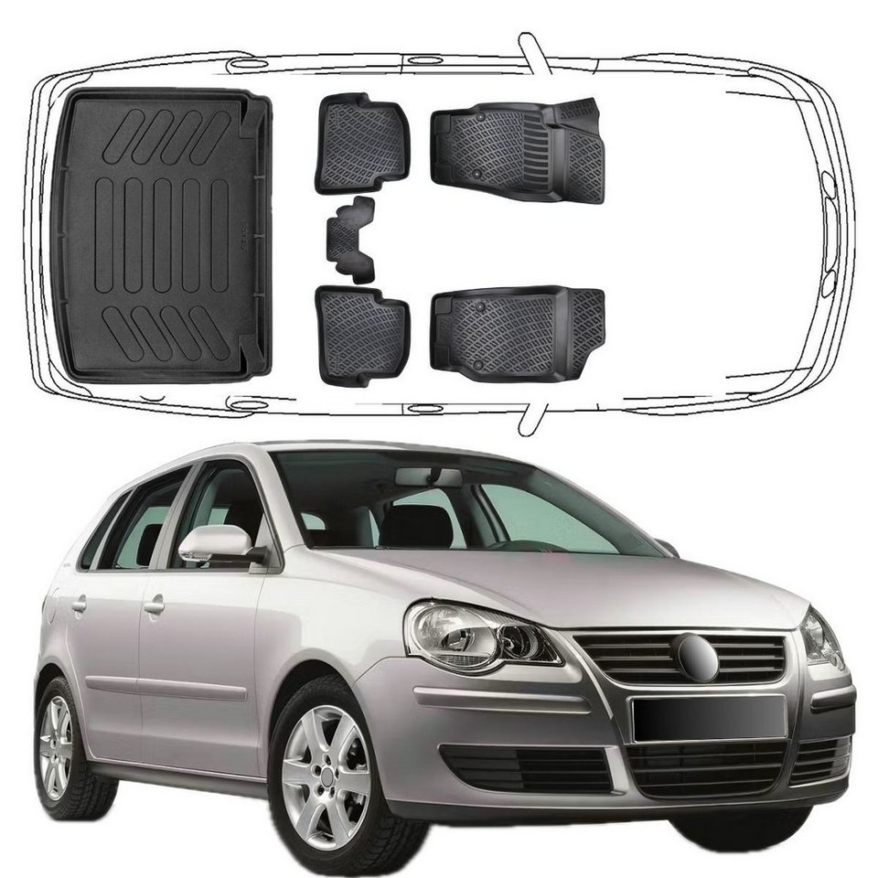 Trimak Passform-Fußmatten Oder Kofferraumwanne Oder Set kompatibel mit Volkswagen Polo, VW Polo IV 2001-2009 Gummimatten Auto & Kofferraummatte TPE Antirutsch Bild 4