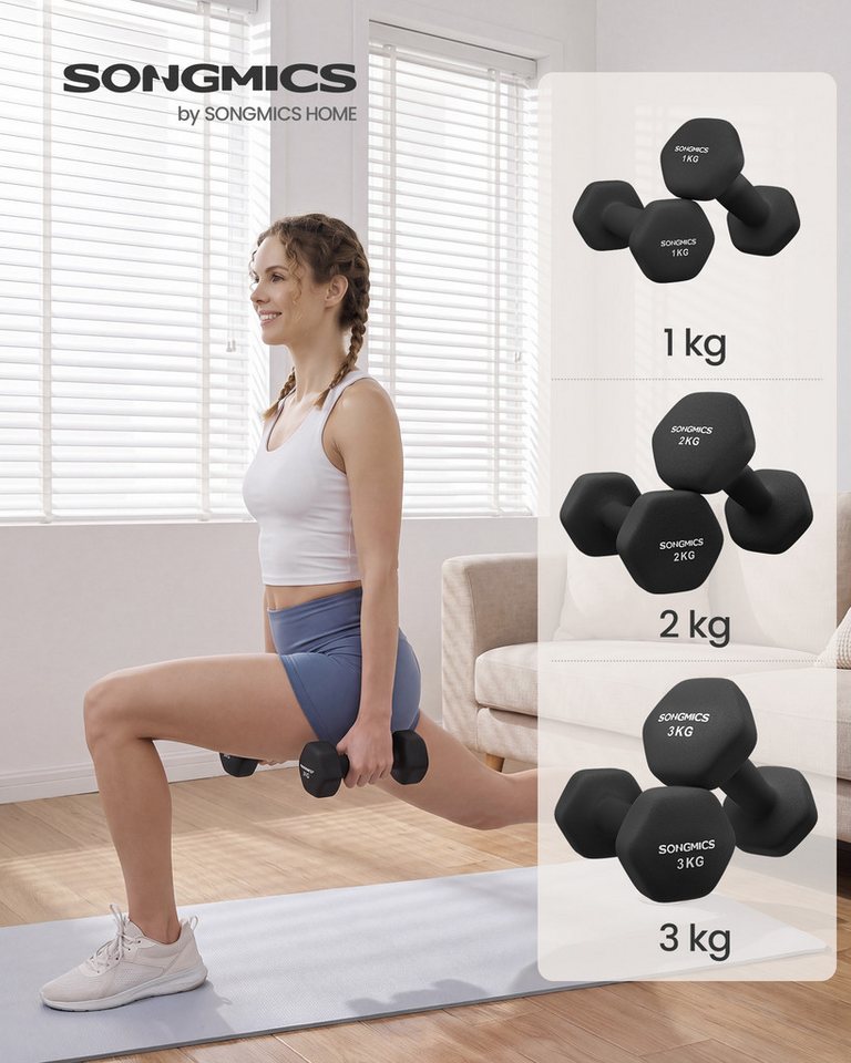 SONGMICS Hantel-Set Kurzhanteln, 12kg, Hexagon, Neopren Hanteln