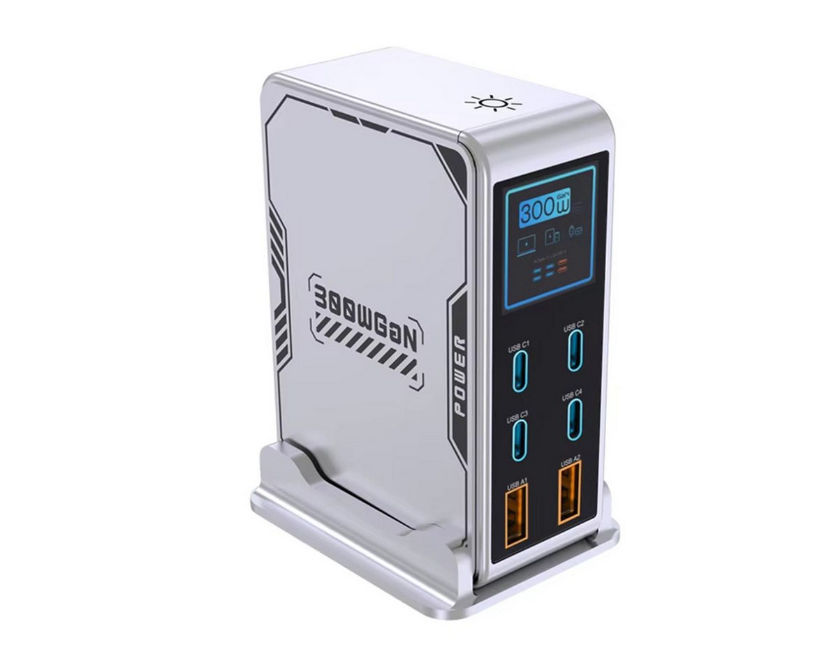 AUDEW 300W GaN 6-Port Schnellladegerät mit TFT-Digitaldisplay USB-Ladegerät (4× USB-C PD3.0, 2× USB-A Mehrfach Ladestation, Desktop-Ladestation für Smartphone, Laptop, Tablets) Bild 3