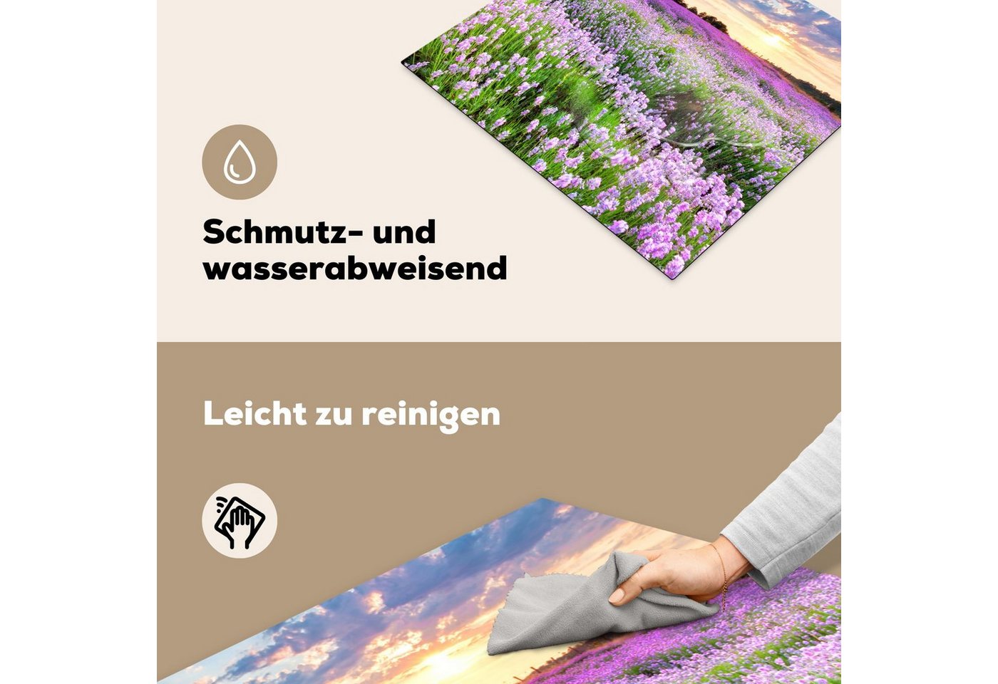 MuchoWow Herd-Abdeckplatte Lavendel - Blumen - Sonnenuntergang - Lila - Wiese, Vinyl, (1 tlg), Cerankochfeld Abdeckung, Herd Abdeckplatten Vinyl, 58.3x51.3 cm Bild 2