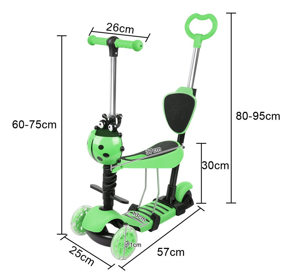 JEOBEST Scooter 3-in-1 Kinderroller mit Rückenlehne & Abnehmbarem Sitz, Höhenverstellbarer 3-Rad-Tretroller ab 2 Jahre Bild 2