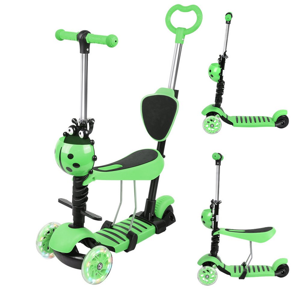 JEOBEST Scooter 3-in-1 Kinderroller mit Rückenlehne & Abnehmbarem Sitz, Höhenverstellbarer 3-Rad-Tretroller ab 2 Jahre Bild 5