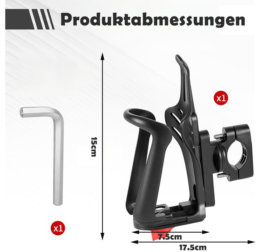 AFKSMILE Fahrrad-Flaschenhalter Fahrrad Flaschenhalter, Getränkehalter für Ø2.2-3.2cm Lenkerrohre, Getränkehalter Motorrad, Größenverstellbare Für Flaschen mit 5-7.5cm Bild 2