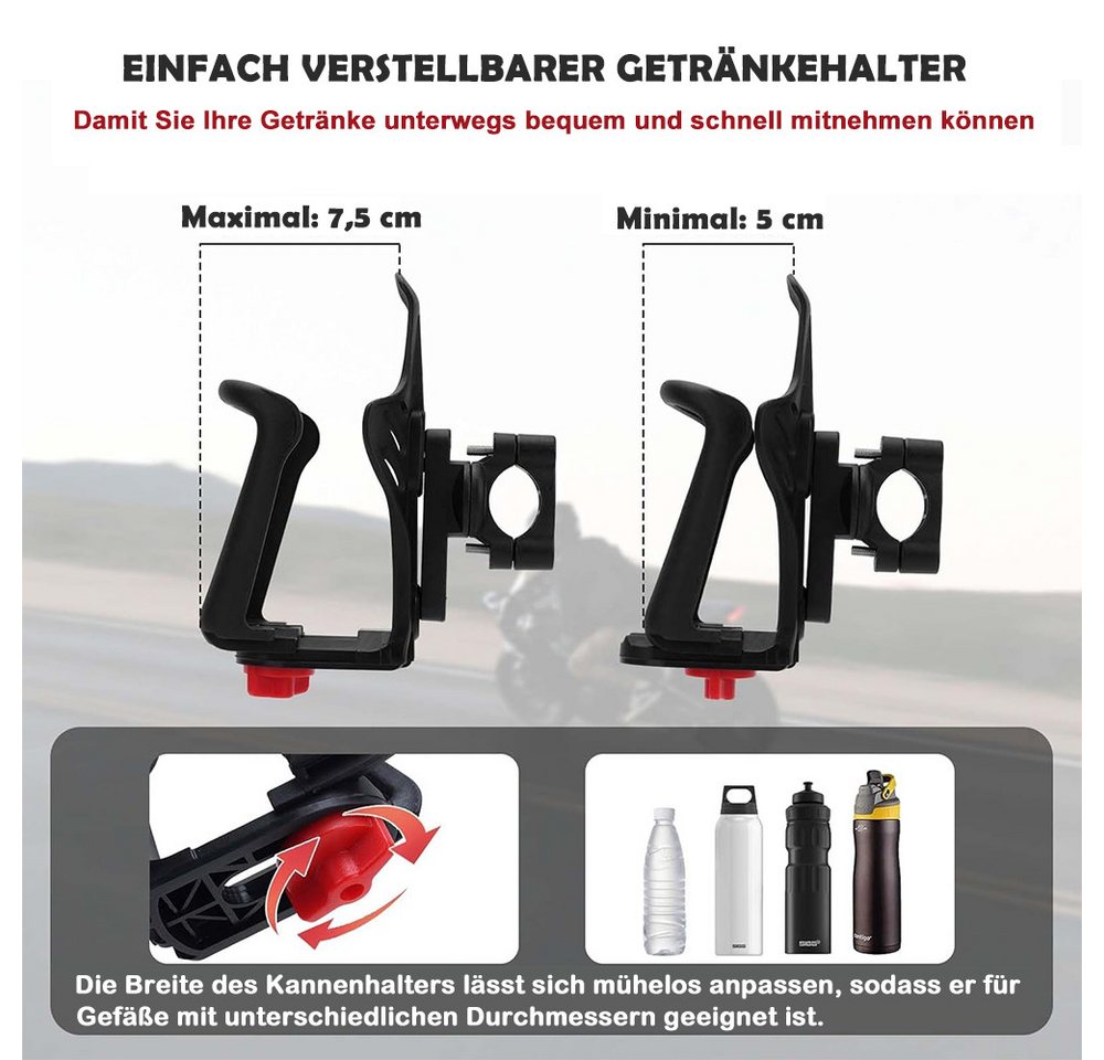 AFKSMILE Fahrrad-Flaschenhalter Fahrrad Flaschenhalter, Getränkehalter für Ø2.2-3.2cm Lenkerrohre, Getränkehalter Motorrad, Größenverstellbare Für Flaschen mit 5-7.5cm Bild 5