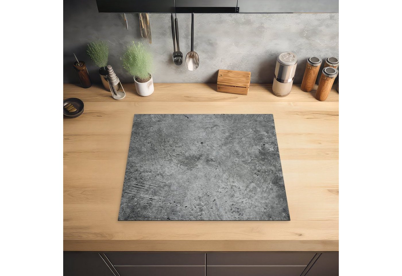 MuchoWow Herd-Abdeckplatte Beton - Schiefer - Grau -Betonstruktur, Vinyl, (1 tlg), Abdeckplatte für Ceranfeld, Herd Inductionsmatte, 57.6x51.6 cm