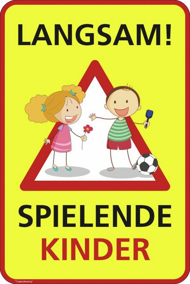 SafetyMarking Hinweisschild Hinweisschild für Gewerbe und Privat - LANGSAM ! - Spielende Kinder Bild 3