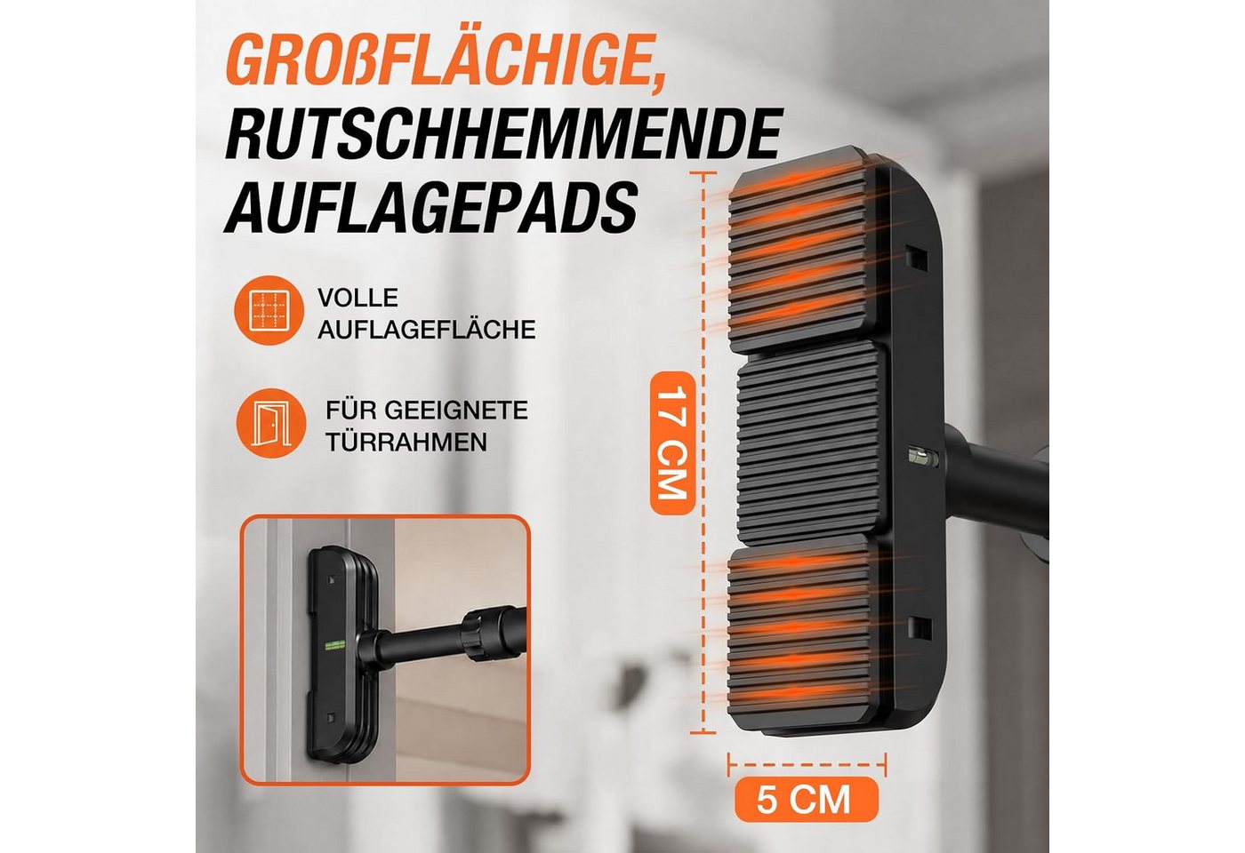 DH FitLife Klimmzugstange Türrahmen ohne Schrauben (Pull up bar Doorway zum Eindrehen, 1-tlg., Türreck für Krafttraining, Reckstange für Tür 72-92cm), Mit Wasserwaage Bild 2