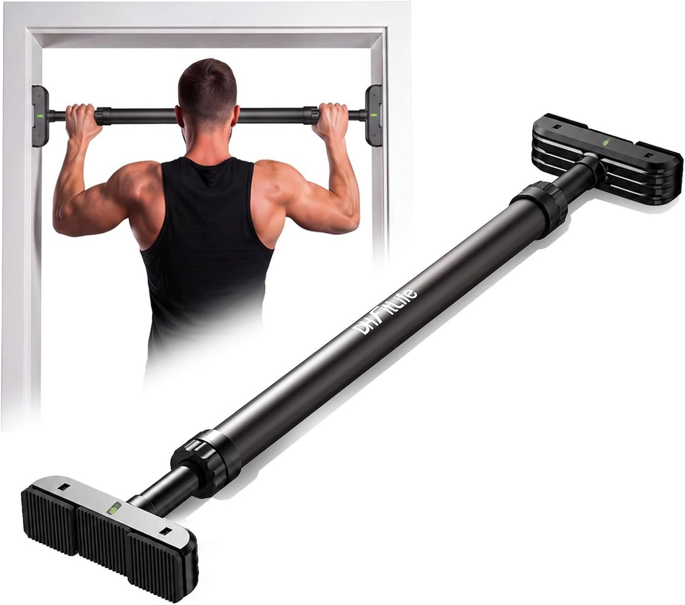 DH FitLife Klimmzugstange Türrahmen ohne Schrauben (Pull up bar Doorway zum Eindrehen, 1-tlg., Türreck für Krafttraining, Reckstange für Tür 72-92cm), Mit Wasserwaage Bild 5
