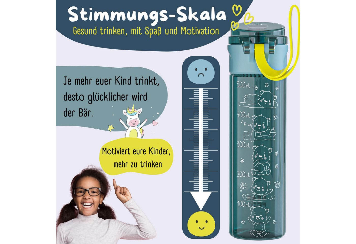 BEARFOOT Trinkflasche Trinkflasche Kinder, 500ml, leicht - Logo-blau