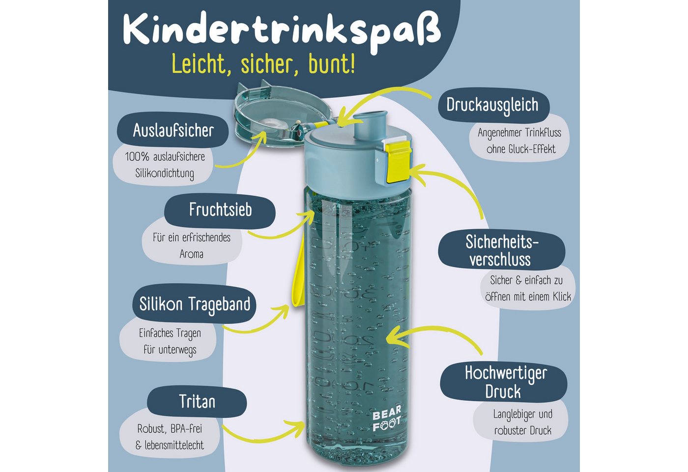 BEARFOOT Trinkflasche Trinkflasche Kinder, 500ml, leicht - Logo-blau Bild 2
