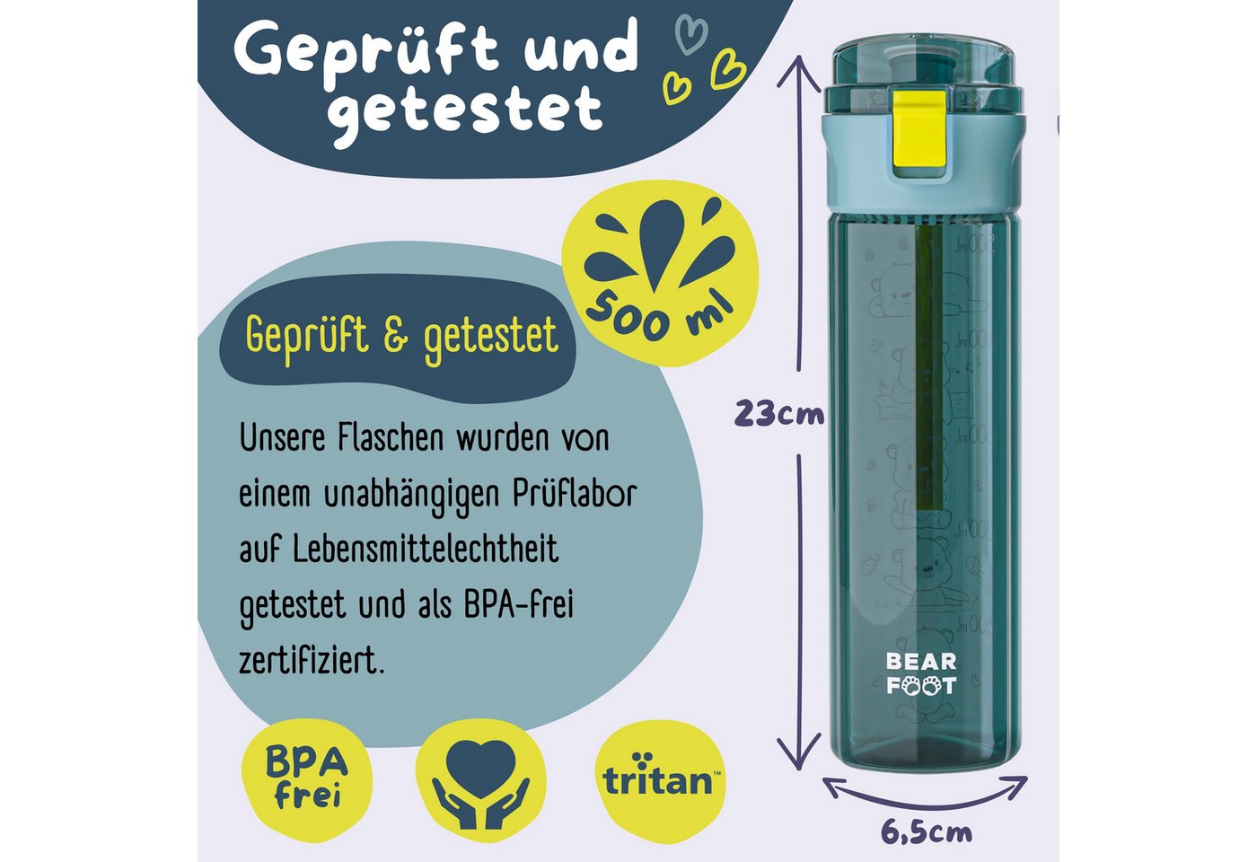 BEARFOOT Trinkflasche Trinkflasche Kinder, 500ml, leicht - Logo-blau Bild 4