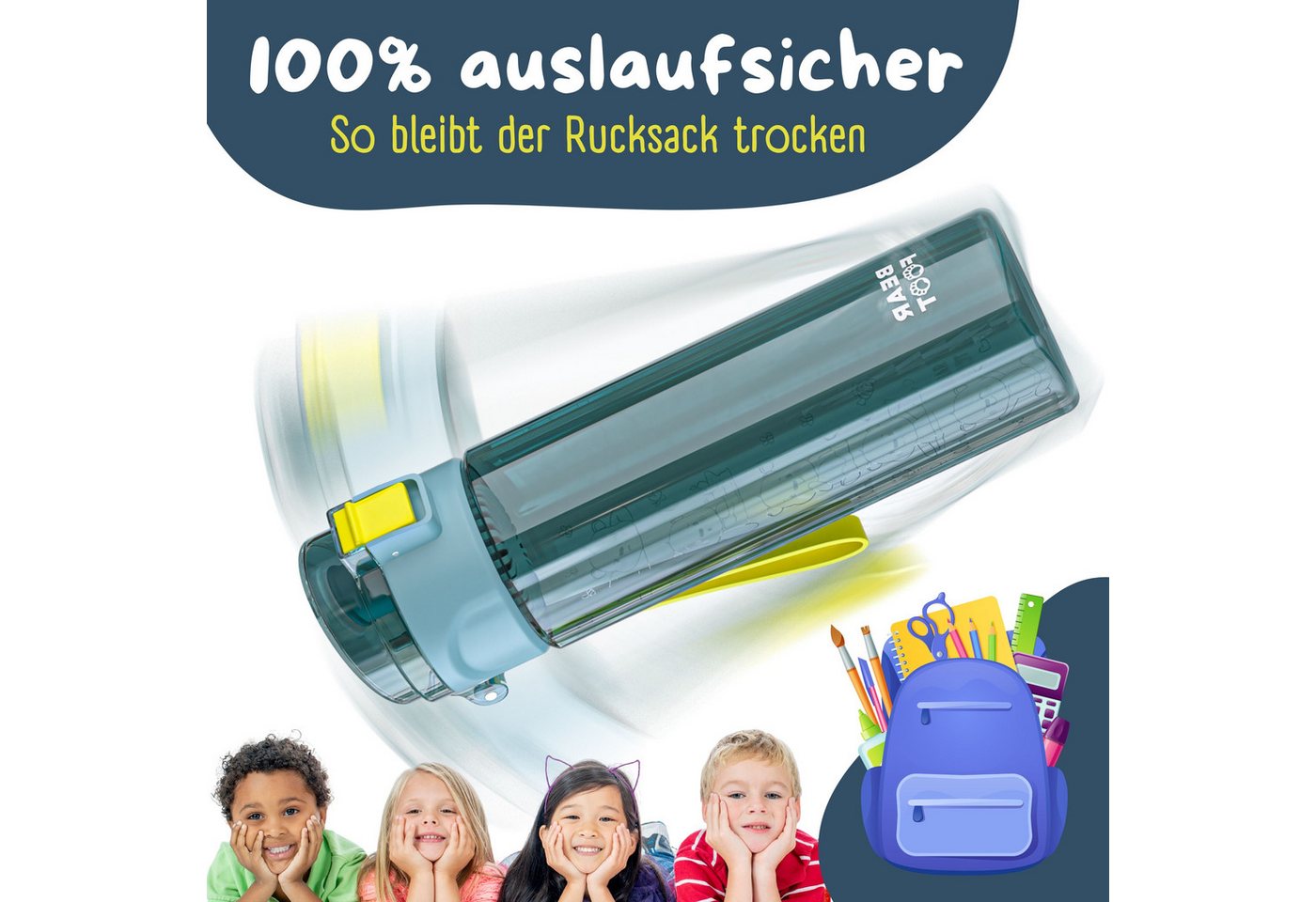 BEARFOOT Trinkflasche Trinkflasche Kinder, 500ml, leicht - Logo-blau Bild 5