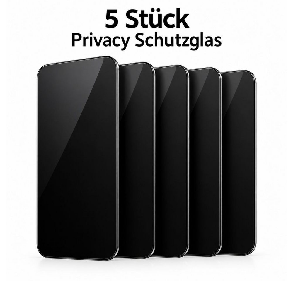LIVINO Sichtschutzfolie 5x Privacy Panzerglas iPhone 18 Pro Max Sichtschutz Schutzfolie, (5er Panzerglas Set, Displayschutz Zubehör Set), Privacy Sichtschutz, 9H gehärtetes Glas, blasenfreie Installation Bild 2