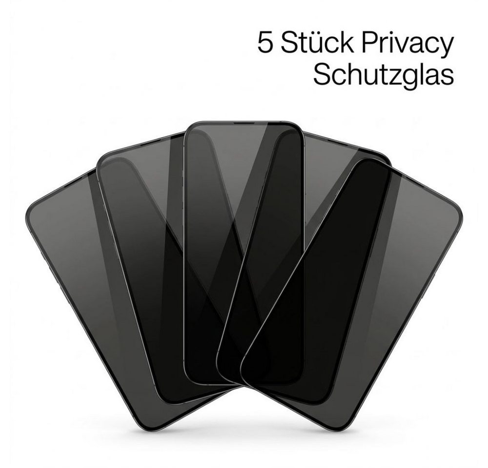LIVINO Sichtschutzfolie 5x Privacy Panzerglas iPhone 18 Pro Max Sichtschutz Schutzfolie, (5er Panzerglas Set, Displayschutz Zubehör Set), Privacy Sichtschutz, 9H gehärtetes Glas, blasenfreie Installation Bild 3