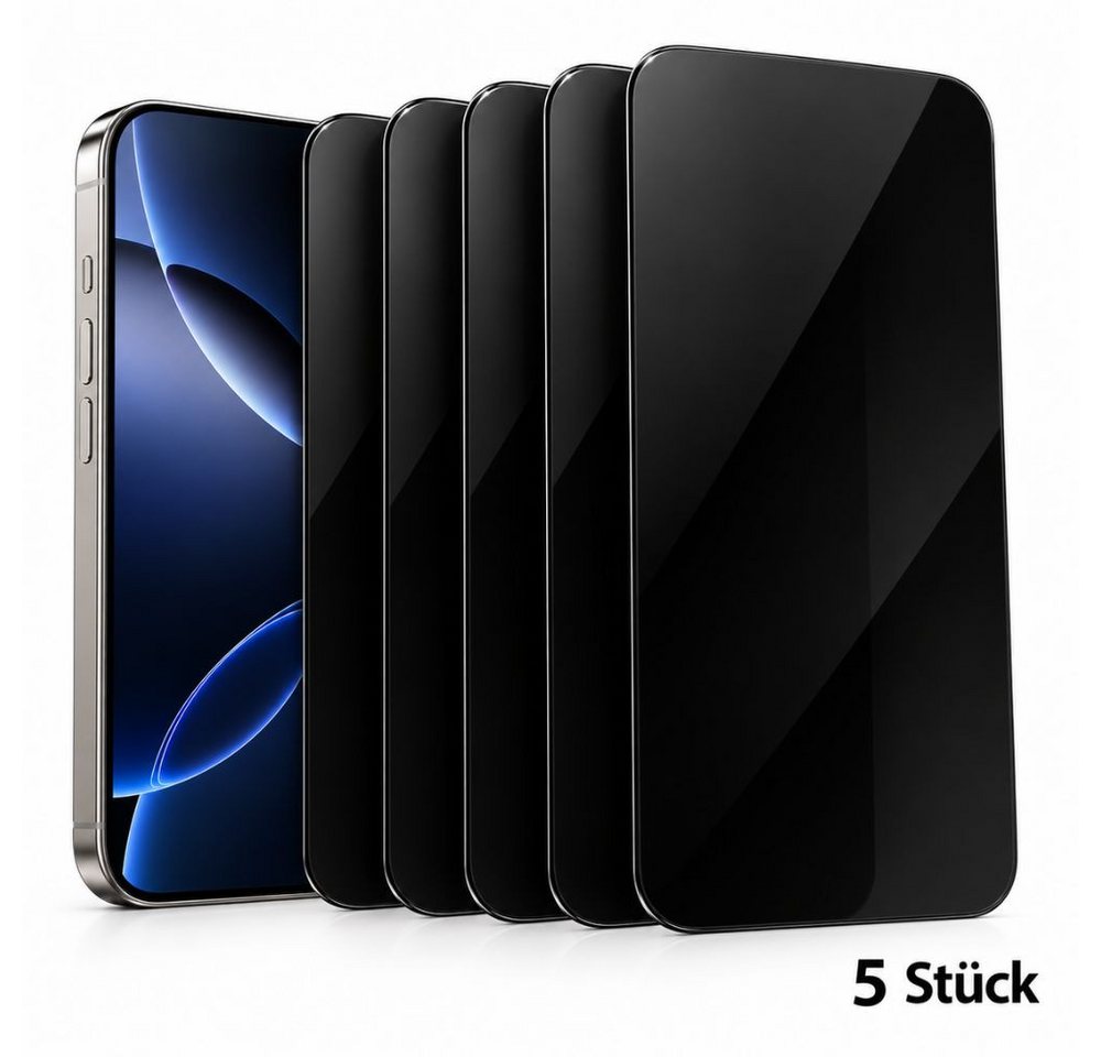 LIVINO Sichtschutzfolie 5x Privacy Panzerglas iPhone 18 Pro Max Sichtschutz Schutzfolie, (5er Panzerglas Set, Displayschutz Zubehör Set), Privacy Sichtschutz, 9H gehärtetes Glas, blasenfreie Installation Bild 4