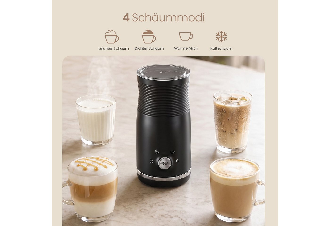 SONGMICS Milchaufschäumer Elektrischer 4-in-1 Automatisch 300 ml, 10,5 x 10,5 x 20,3 cm, schwarz