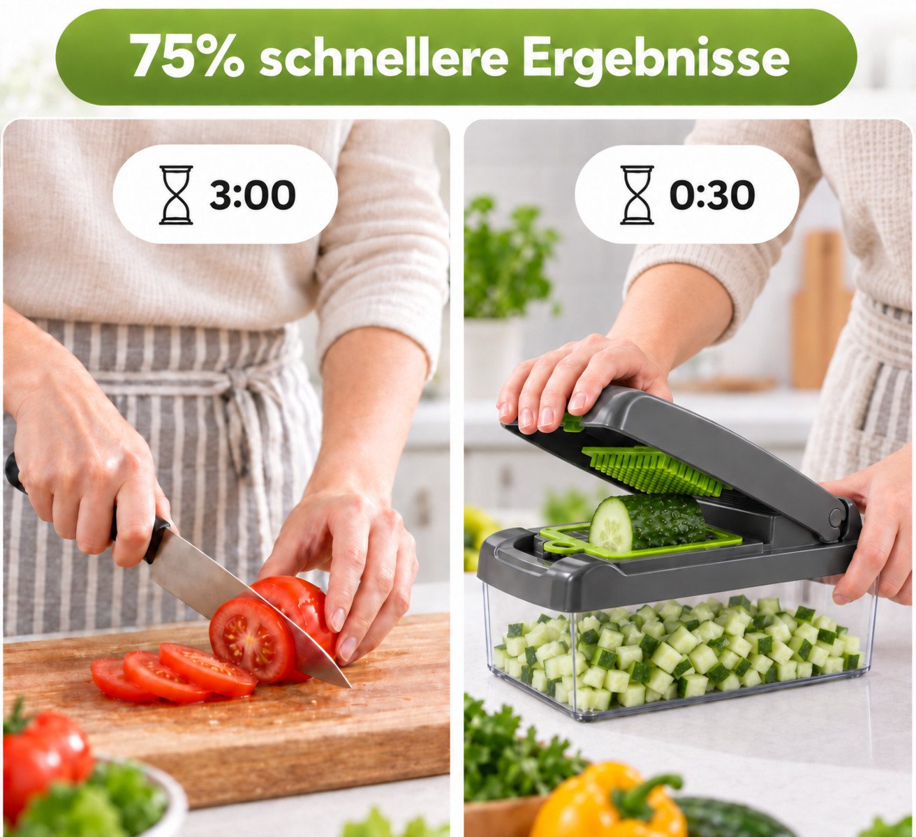 ibettertec Gemüseschneider Gemüsehobel, 16-in-1 Multischneider mit Auffangbehälter, Mandoline, platzsparend, zum effektiven & einfachen Kochen Bild 2