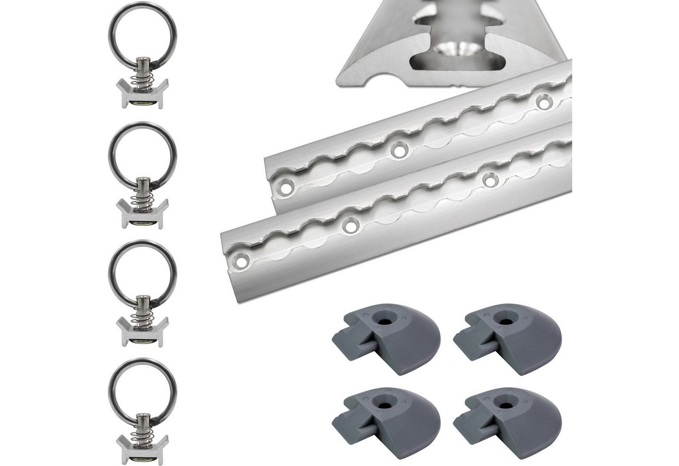 solidpro Spanngurt Airlineschiene 2 0,5 Meter halbrund silber + 4 Ösen & 4 Endkappen (Set, 2-St., mit 4 Zurrösen & 4 Endkappen)
