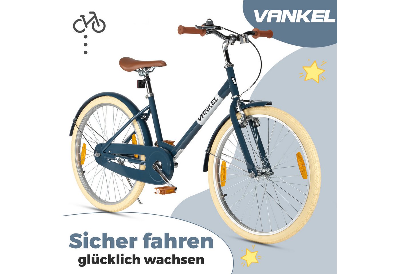 ROMICO Kinderfahrrad Kinderfahrrad 24 Zoll, 130–155 cm, Rücktrittbremse & Kettenschutz, 1 Gang, Vintage-Look, Creme-Reifen, Komfortsattel Bild 2