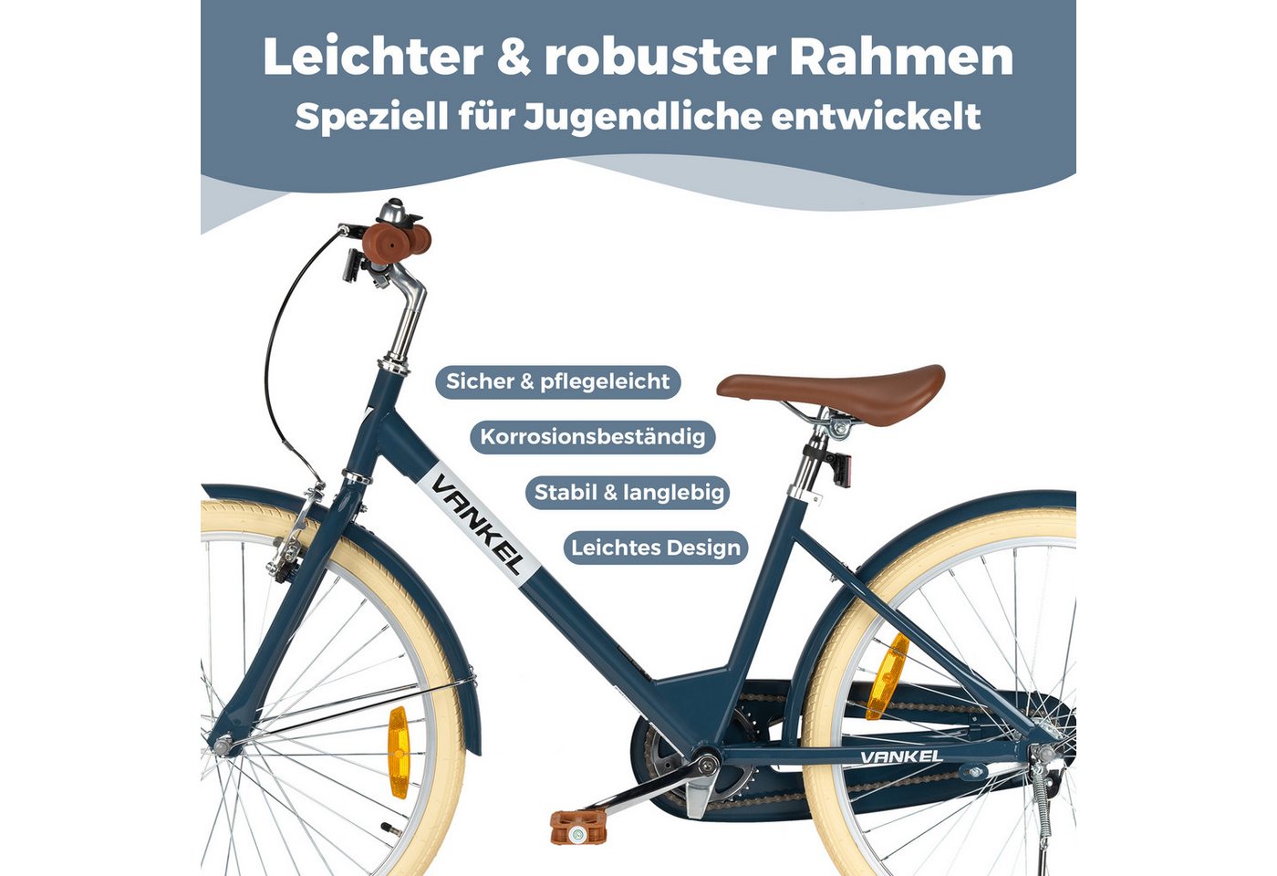 ROMICO Kinderfahrrad Kinderfahrrad 24 Zoll, 130–155 cm, Rücktrittbremse & Kettenschutz, 1 Gang, Vintage-Look, Creme-Reifen, Komfortsattel Bild 4