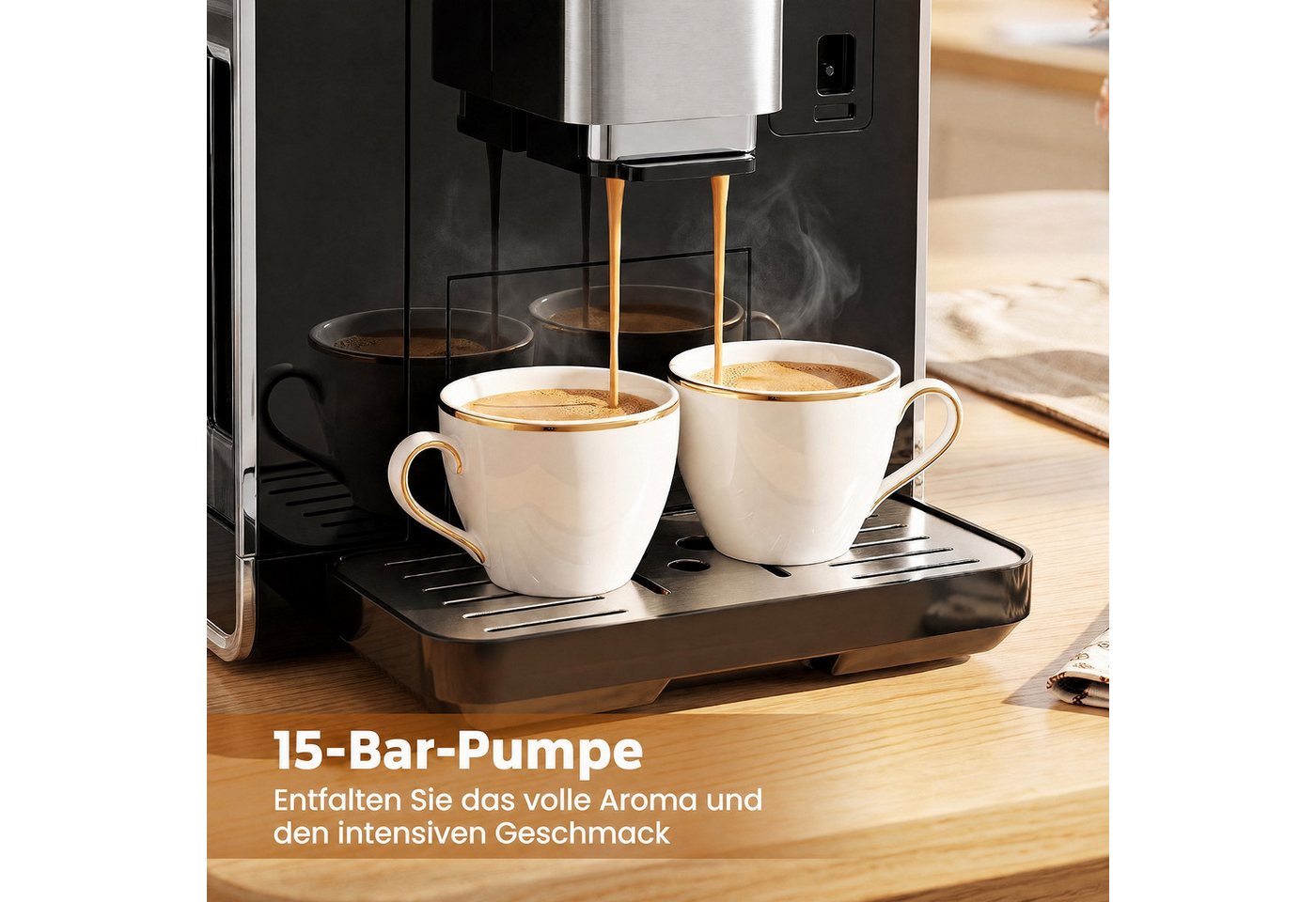 COSTWAY Kaffeemaschine mit Mahlwerk, Kaffeemaschine mit Milchbehälter, 15 Bar