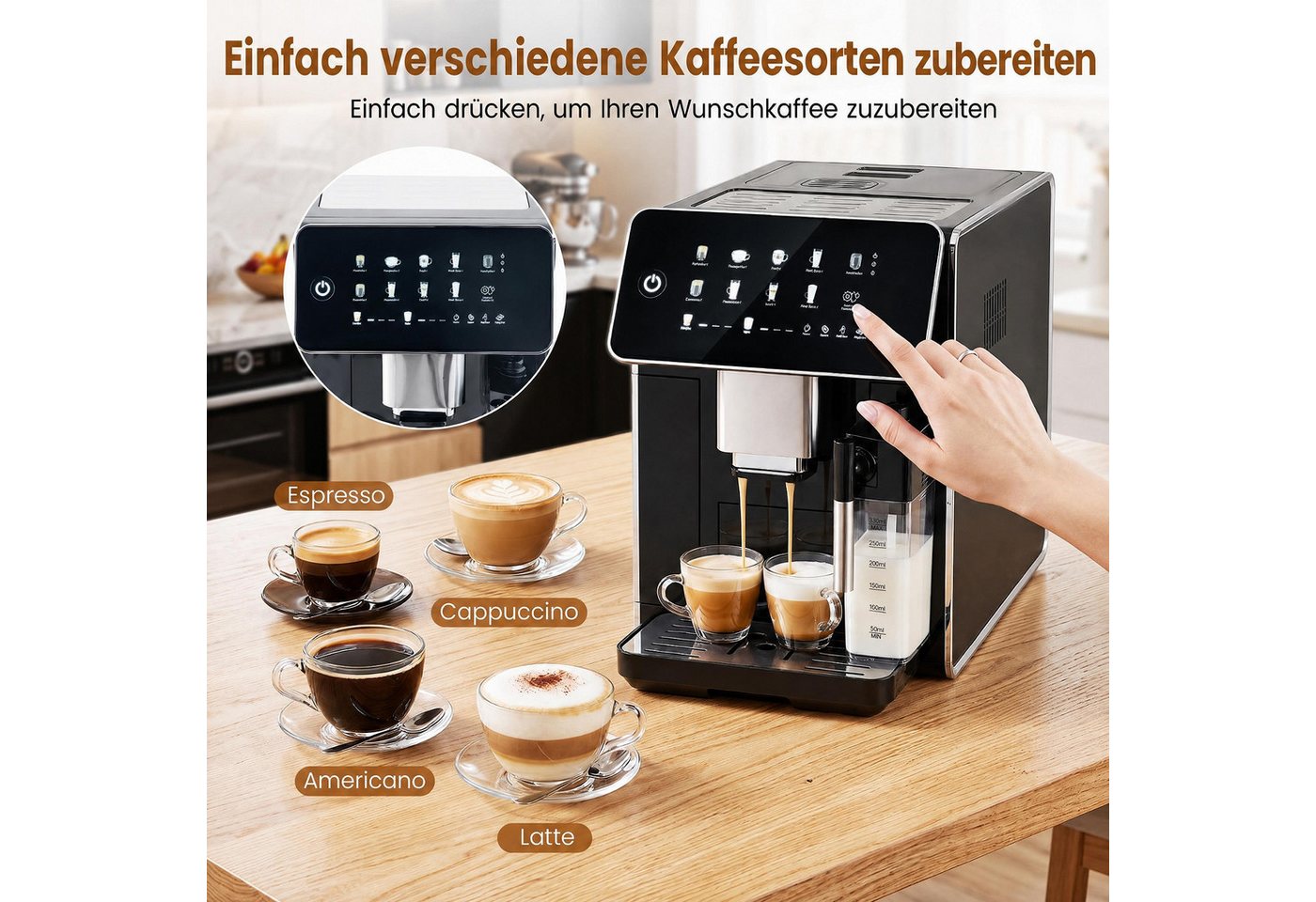 COSTWAY Kaffeemaschine mit Mahlwerk, Kaffeemaschine mit Milchbehälter, 15 Bar Bild 2