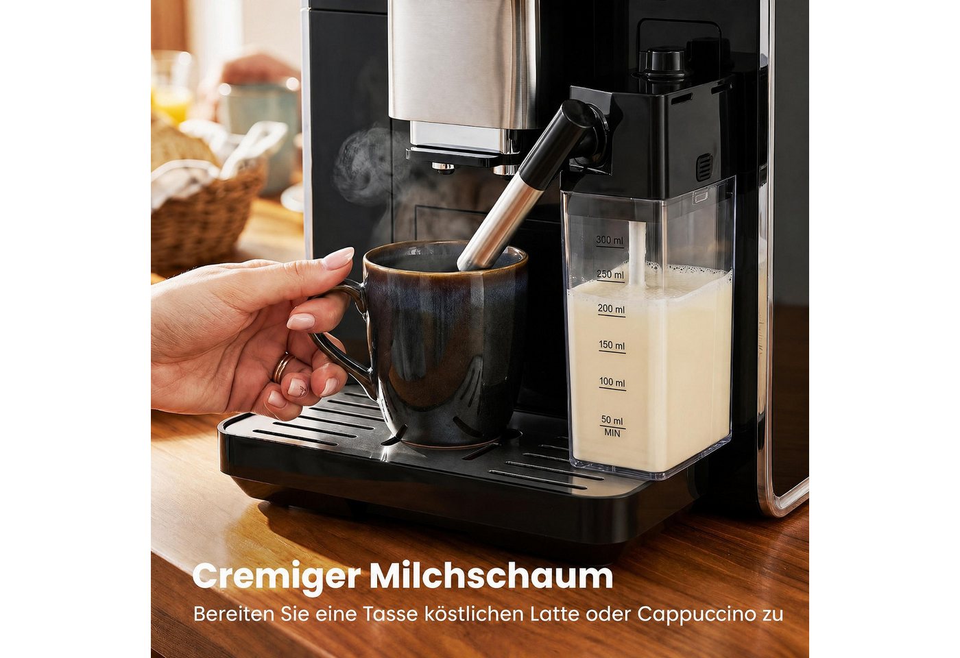 COSTWAY Kaffeemaschine mit Mahlwerk, Kaffeemaschine mit Milchbehälter, 15 Bar Bild 4