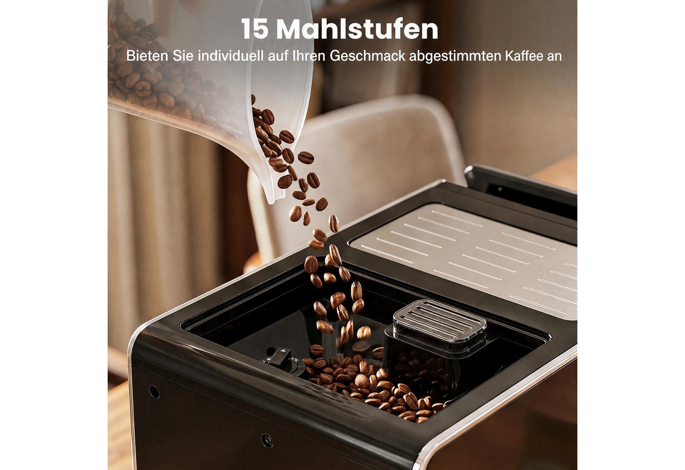 COSTWAY Kaffeemaschine mit Mahlwerk, Kaffeemaschine mit Milchbehälter, 15 Bar Bild 5