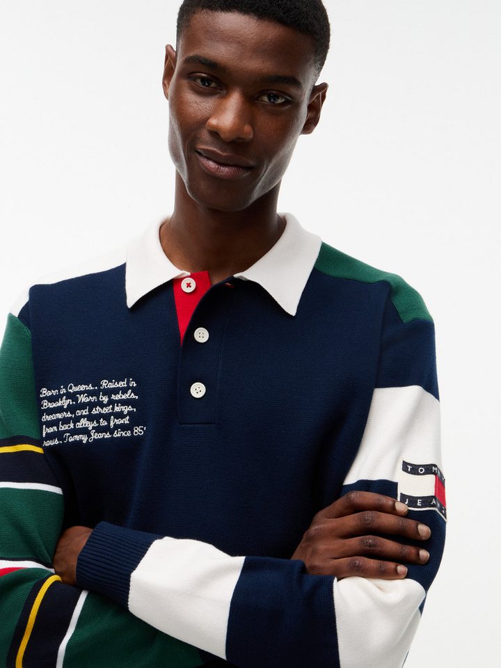 Tommy Jeans Rugbyshirt TJM REGULAR TOMMY KNITTED RUGBY aus Strick mit Color Block
