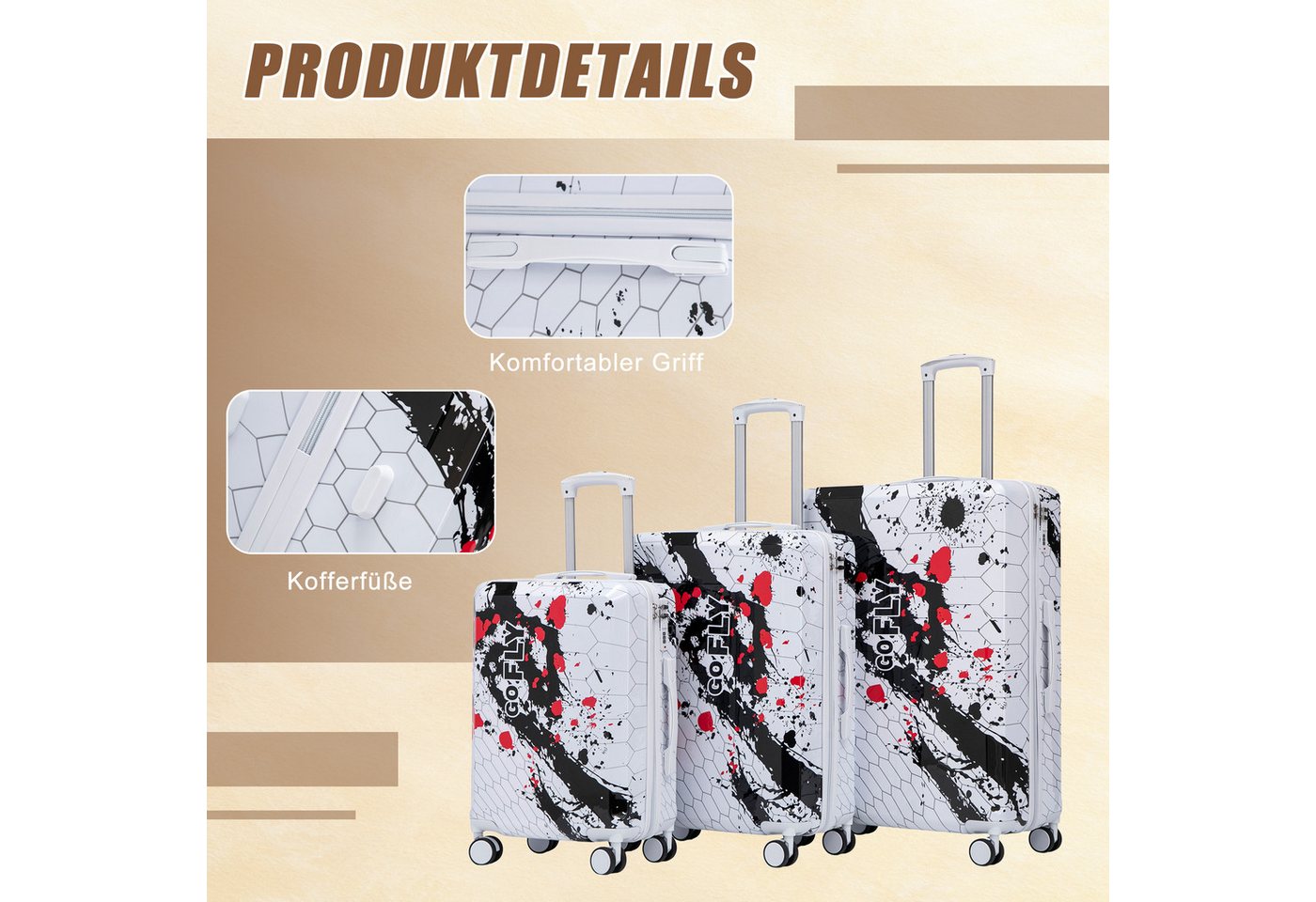 i@home Kofferset 20"/24"/28" 3‑teiliges Kofferset, (3 tlg), PC‑Material mit Musterdruck und Zahlenschloss Bild 4