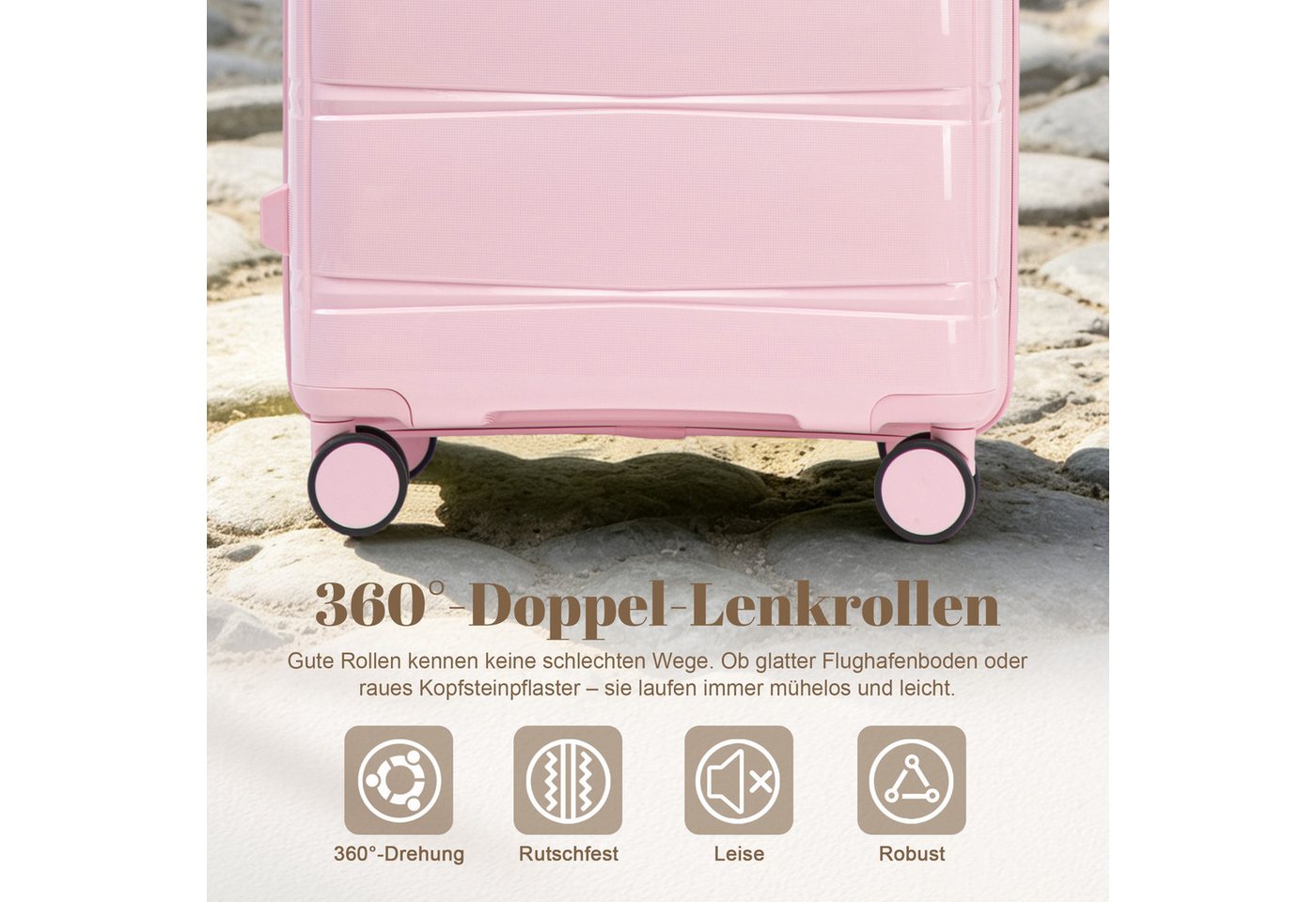 i@home Kofferset 3-teiliges PP-Koffer-Set 20"/24"/28 Zoll, Großraum Reisekoffer Set, 4 Rollen, (3 tlg., 1 Handgepäck, 2 Aufgabegepäck), Spinner-Rollen & Zahlenschloss, Großraum-Reisekoffer-Set, Rosa Bild 5