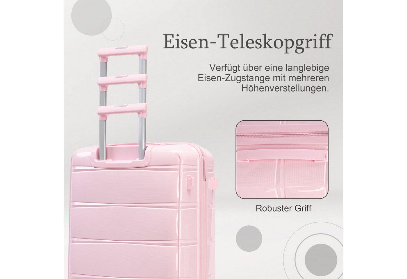 i@home Kofferset 20 Zoll Glänzender PP-Handgepäckkoffer, 360° Leichtlaufrollen, Rosa, 4 Rollen, (1 tlg., 1 Handgepäck), mit Eisen-Teleskopgriff, Leichter Reisekoffer für Kurztrips Bild 3