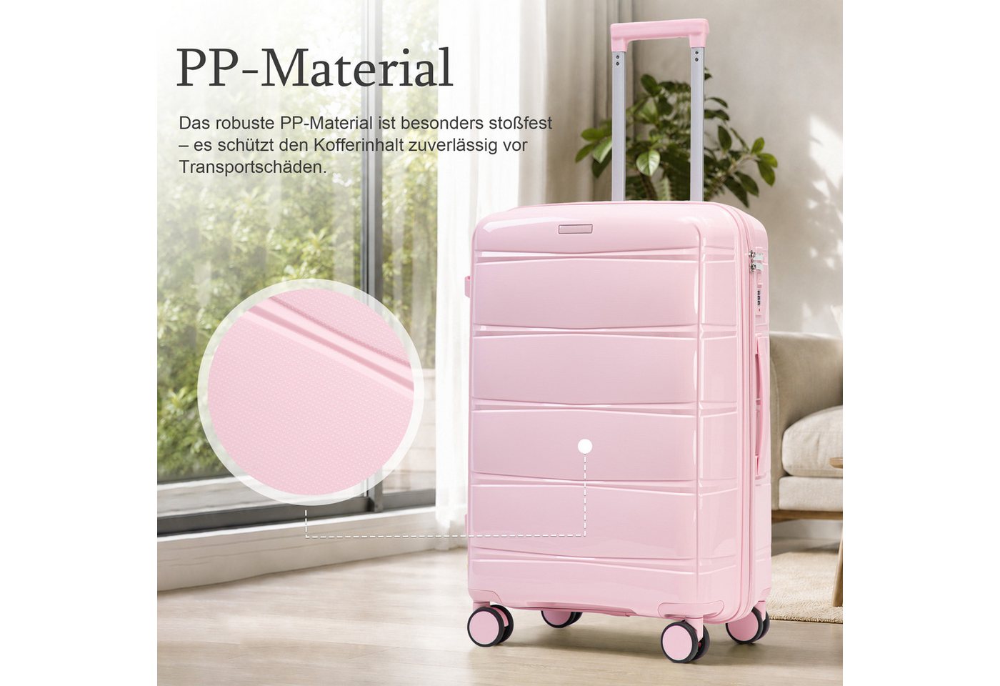 i@home Kofferset 20 Zoll Glänzender PP-Handgepäckkoffer, 360° Leichtlaufrollen, Rosa, 4 Rollen, (1 tlg., 1 Handgepäck), mit Eisen-Teleskopgriff, Leichter Reisekoffer für Kurztrips Bild 5