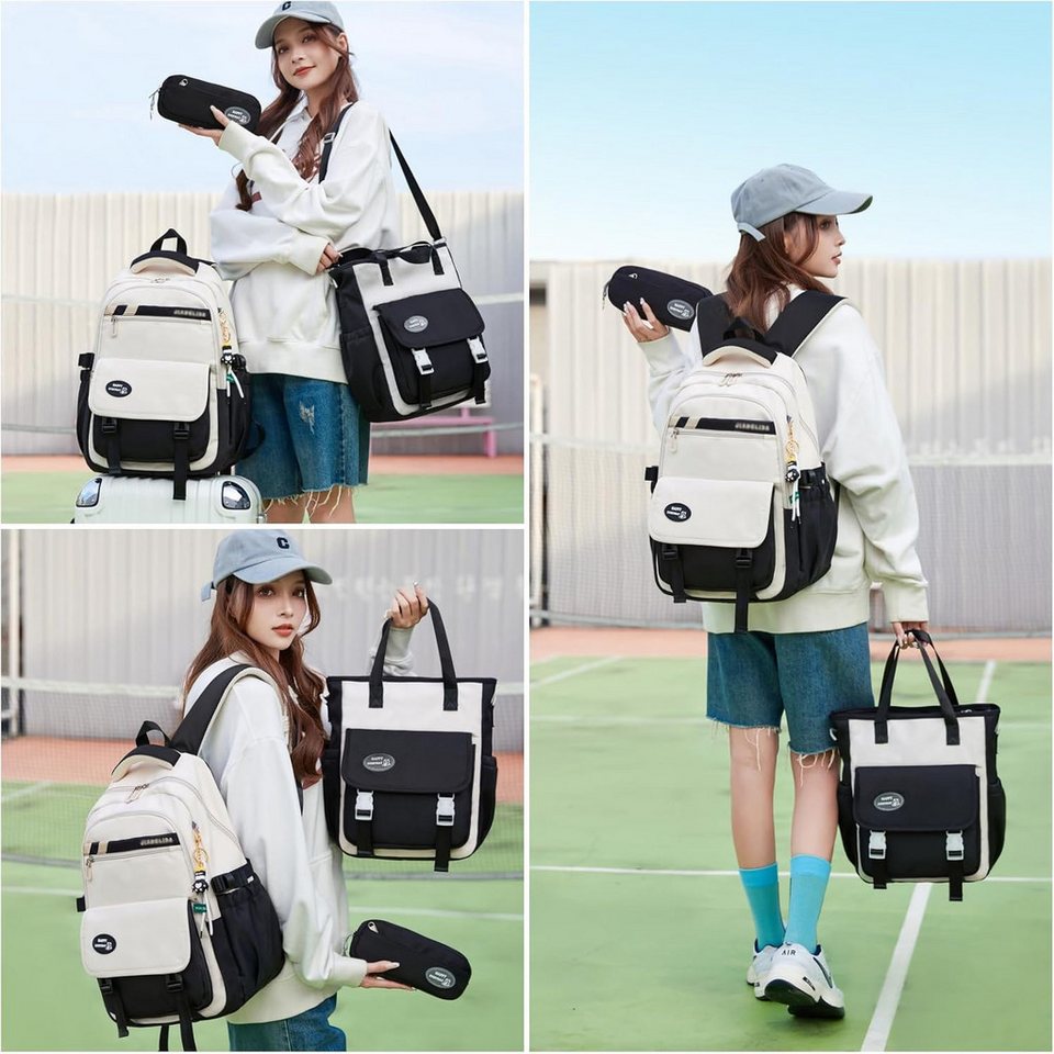 nsihing Schulrucksack Mädchen Rucksack für Teenager, 3-tlg Schultaschen-Set (3-tlg), mit Studenten Umhängetasche, Federmäppchen Bild 2